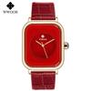 WWOOR Women Leather Strap Red Square Watch Simple Ladies Big Watches Top Brand Luxury Leather Waterproof Wrist Watch Reloj Mujer