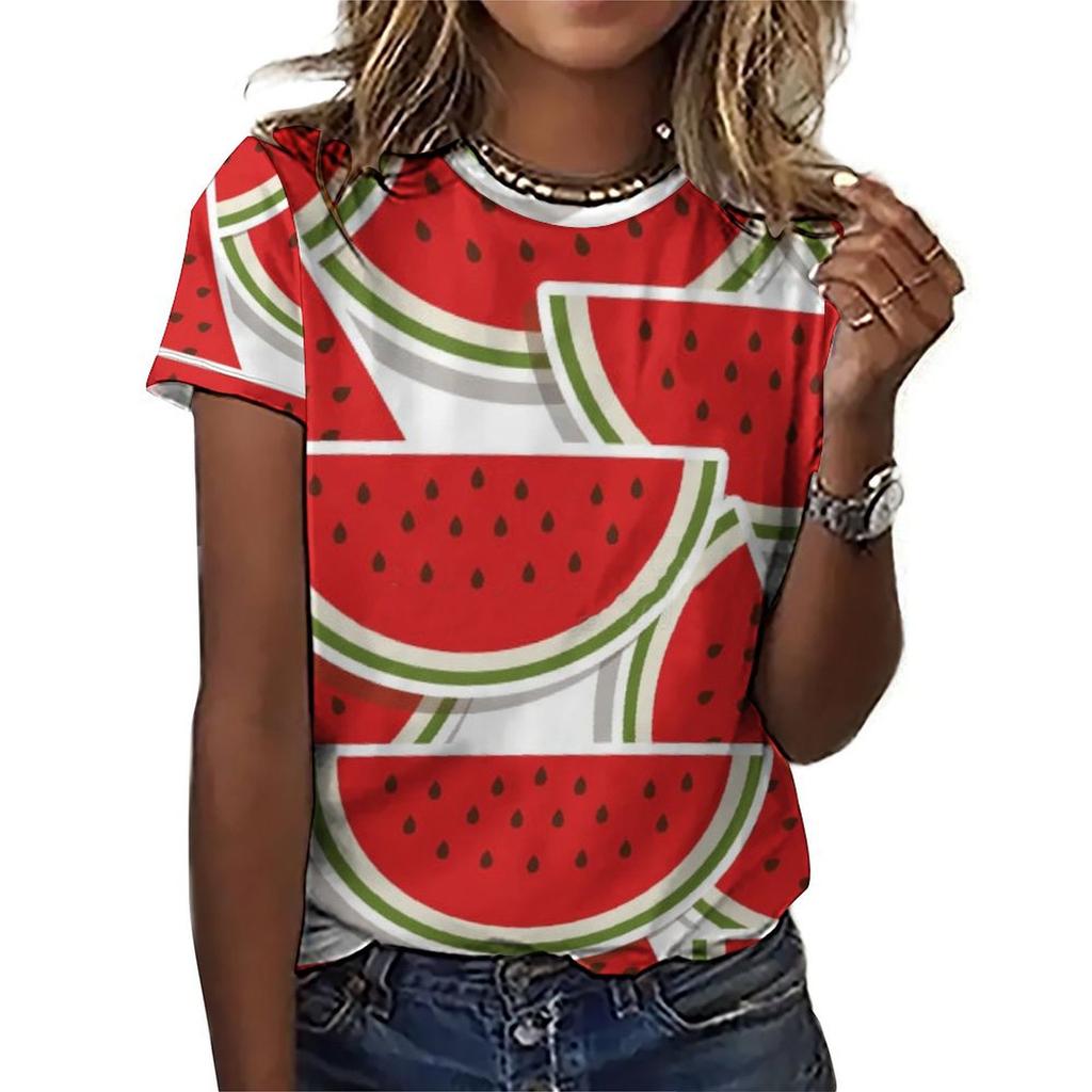 Women's Fruit and Watermelon 3D Printed T-shirt, Round Neck Short Sleeve T-shirt, Harajuku Y2K Large T-shirt, Women's Clothing