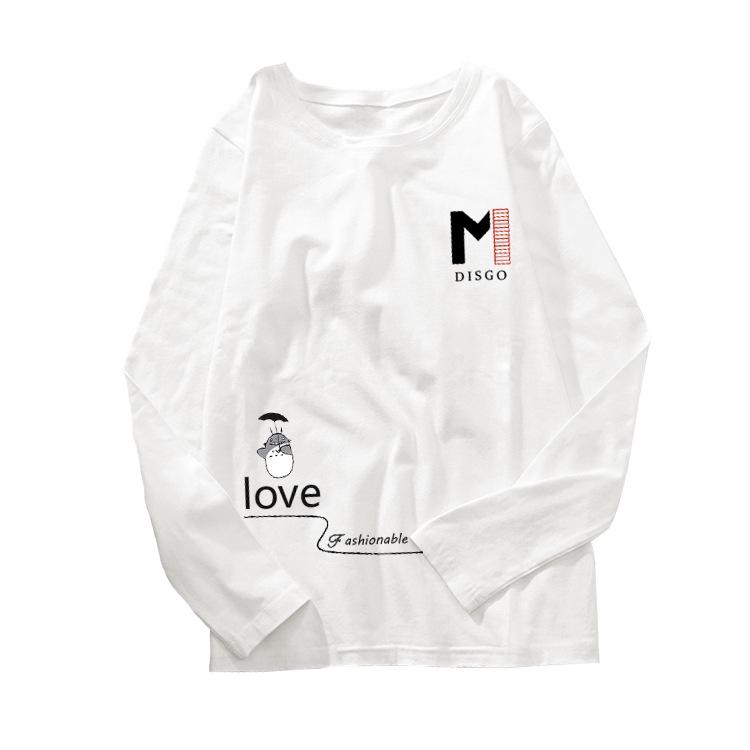 Осень 2023 г. Корейские топы с рисунком - женские футболки с длинными рукавами в однотонных цветах