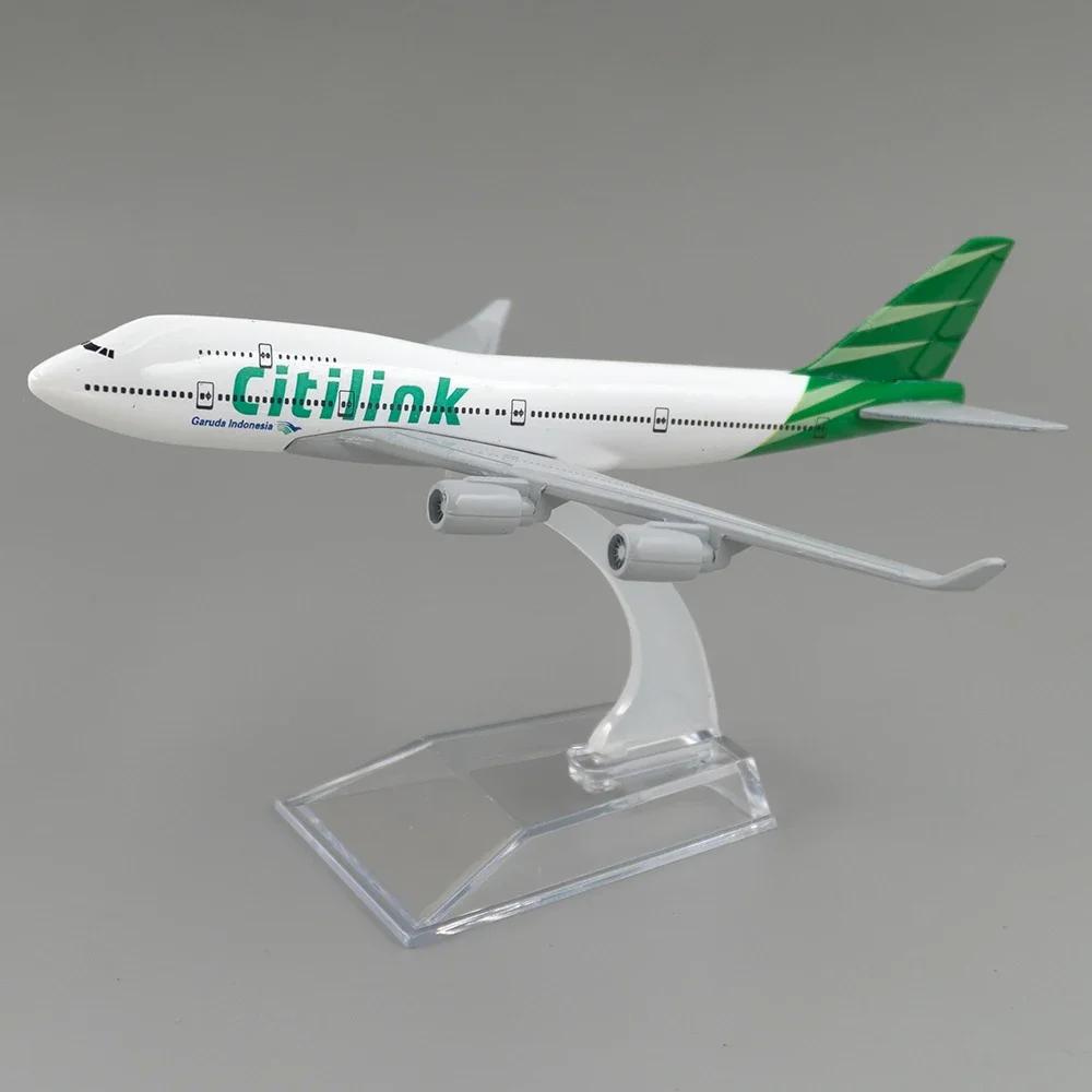 Модель самолета 16 см Индонезийский Citilink Air B-747 B747 Симуляция Сплав Пассажирский самолет Модель Коллекция Дисплей Бутик Декор