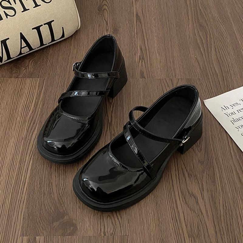 Женские мокасины в стиле ретро, черные туфли Мэри Джейн, женские туфли на толстом каблуке с пряжкой на ремне, туфли в стиле Лолиты в стиле колледжа, туфли-лодочки в стиле косплея JK Uniform