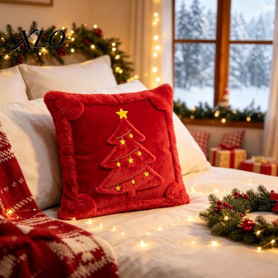 Cozy Plush Pillow Cover Christmas Throw Cover, 18x18 Inch Cushion 3D Snowman Festive Snowflake Reindeer Patterns Pattern, Case for Holiday Home