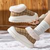 Thick Sole Warm Furry Women Winter Boots Plaid Pattern Platform Windproof Waterproof PU Leather Outdoor Couples Cotton Shoes