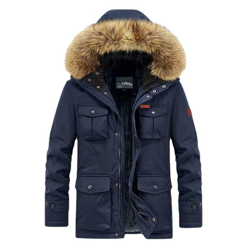 Мужская зимняя куртка больших размеров 8XL с теплой толстой флисовой ветровкой в стиле милитари, пальто с меховым воротником и капюшоном