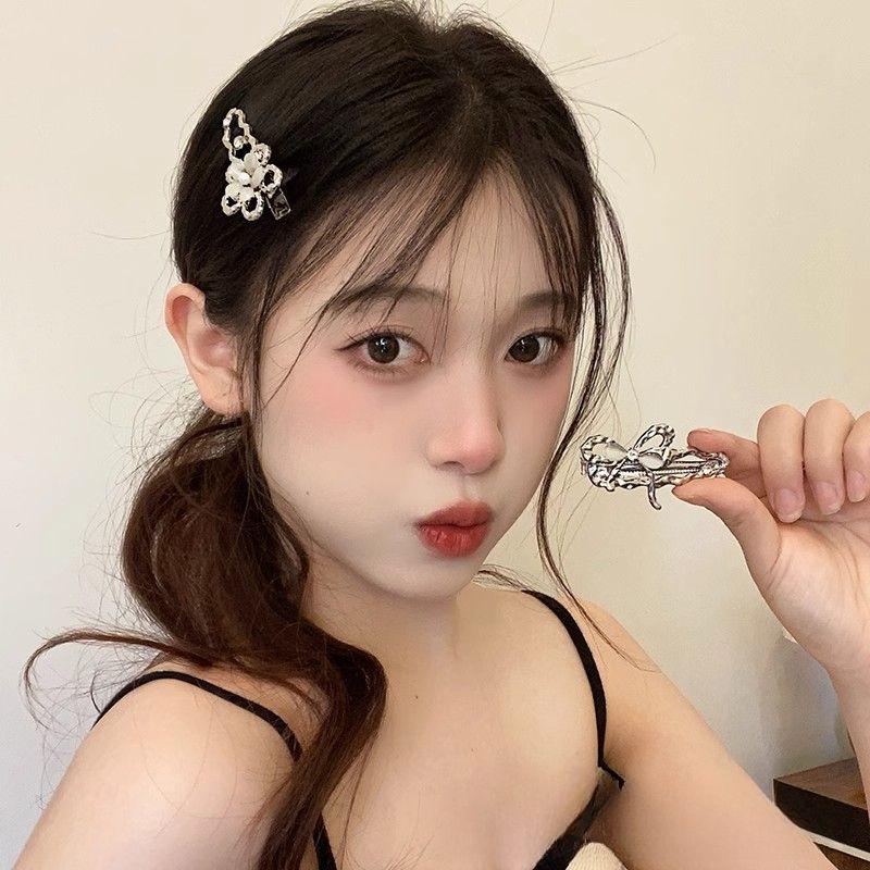 Y2K Irregular Liquid Metal Hairpin Butterfly Zircon Hair Clips Girl Bang Clip for Women Hair Accessories Fashion Silver Blue New