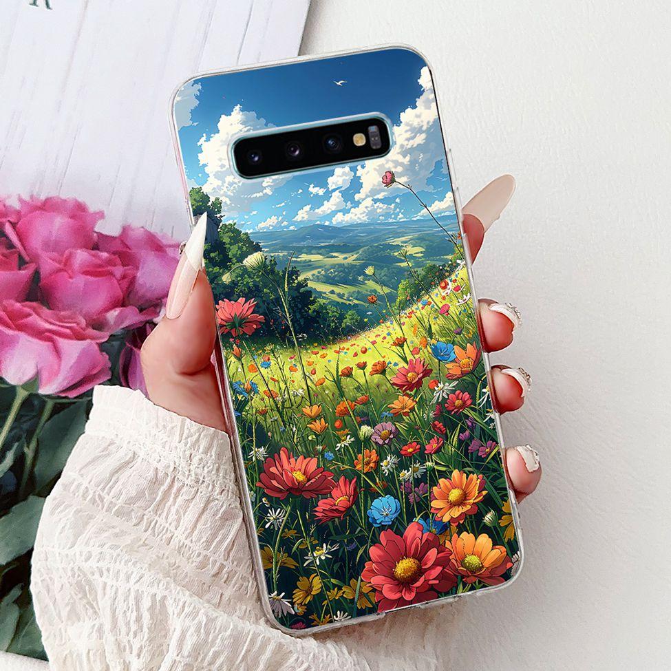Чехол для Samsung S10 Plus SM-G975F Милый Кавайный Модный Цветочный Роскошный Крутой Расписной Мягкий Чехол для Телефона Samsung Galaxy S10+