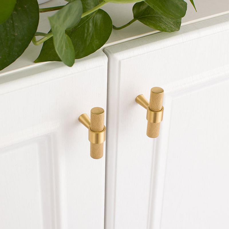 Knurled Solid Brass Furniture Handles Golden Handles for Wardrobe and Drawer Opulent Hardware Finishes Kitchen Cabinet Handles