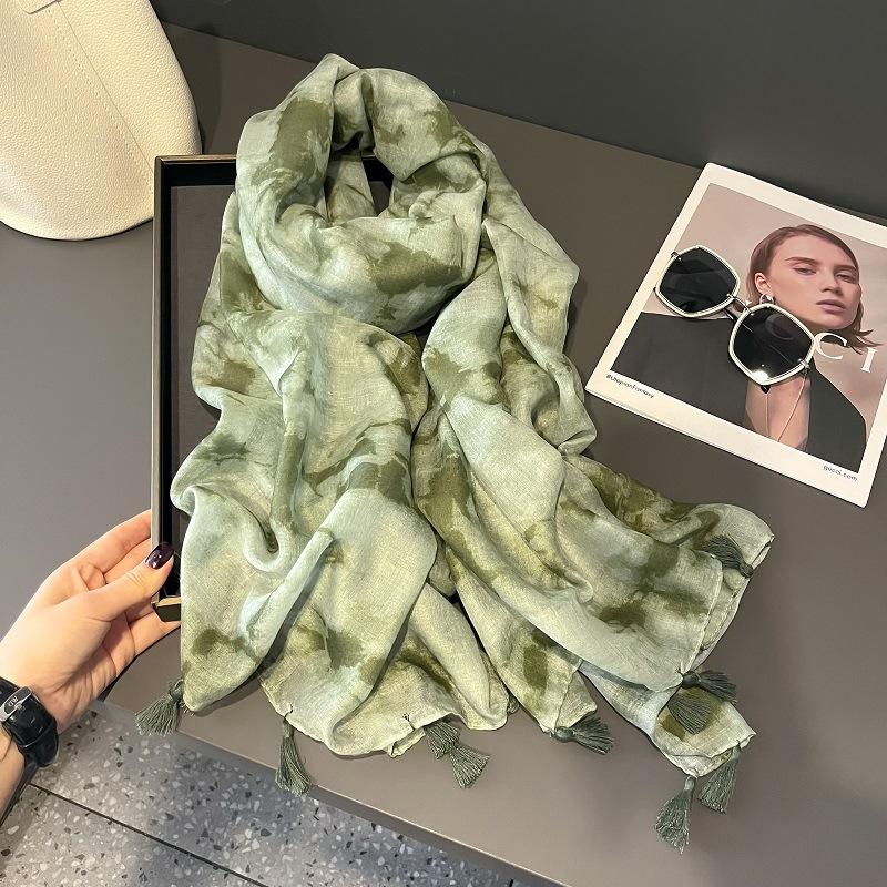 Plain Ombre Ink Painting Abstract Tassel Viscose Shawl Scarf Lady Tie-Dyed Wrap Pashmina Stole Bufandas Muslim Hijab 180*90Cm