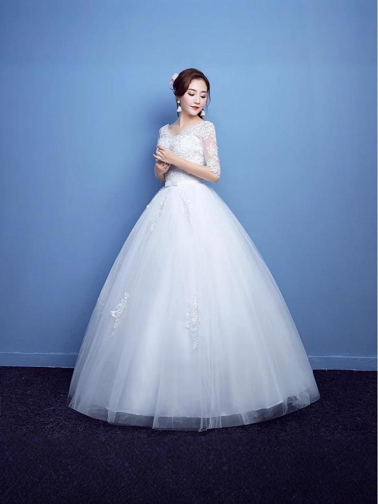 2025 Корейское свадебное платье большого размера с открытыми плечами, длиной до пола B55