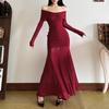 Women's Solid Color Temperament Sexy One-line Collar High Waist Waist Dress