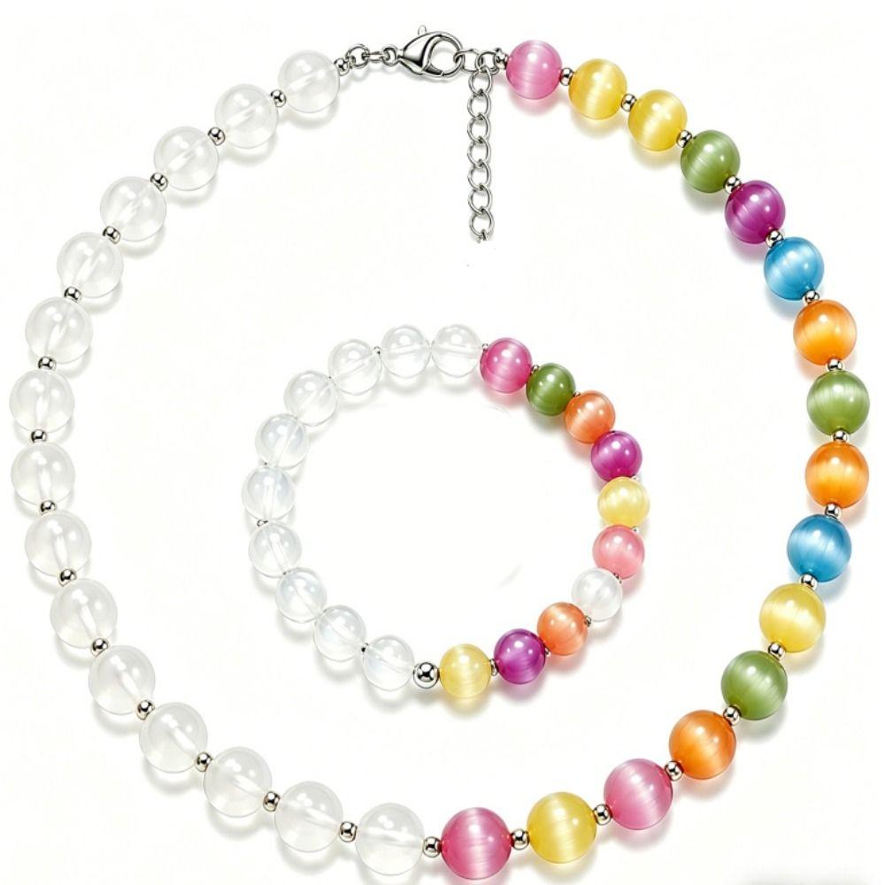 UV Reactive Beaded Necklace Bracelet Set Cat Eye UV Reactive Choker Daily Wear