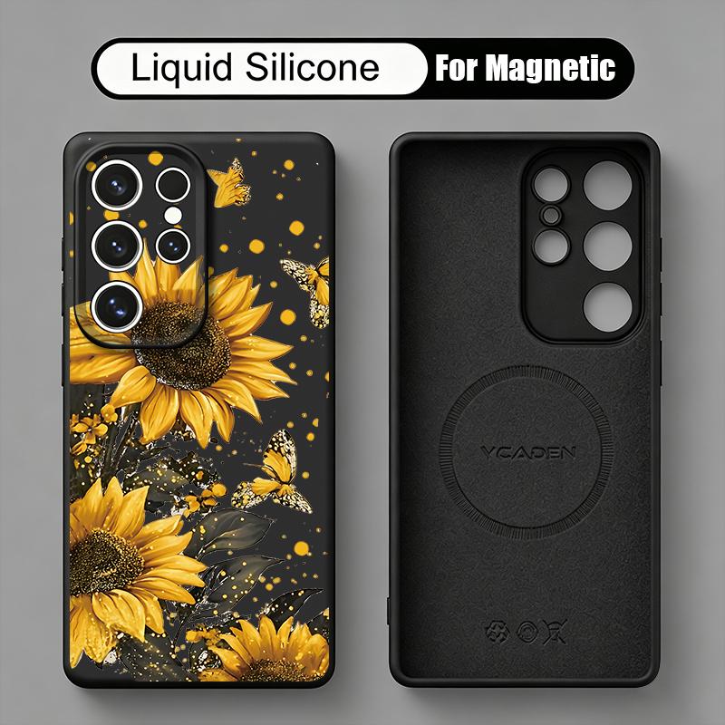 INS Красочный Цветочный Чехол Для Samsung Galaxy S26 S25 Ultra S24 Plus S23 S22 Ultra Магнитный Для Magsafe Жидкий Силиконовый Чехол