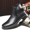 Fashion New Men's Woven Pattern Handmade Elastic Sleeve High Top Leather Boots for Casual Business and Fashion Chelsea Leather Boots