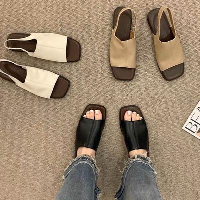 Сандалии с квадратным носком женские новинка лета 2025 мягкая плоская подошва ретро мода универсальные корейская версия крутые шлепанцы