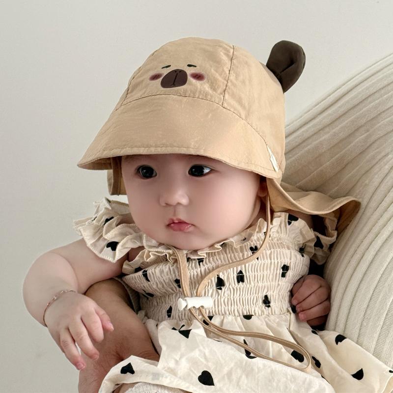 Cute Baby Summer Hat with Shawl Cartoon Kids Sun Hats for Girls Boys Neck Protection Baby Baseball Cap Children Panama Hat 3-12M
