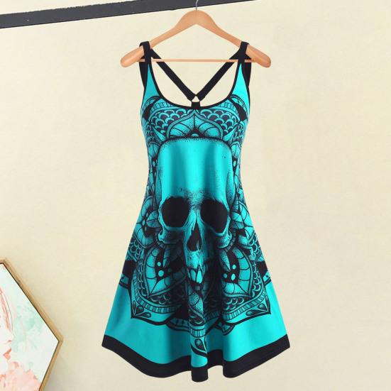 Женское летнее платье больших размеров с принтом готического черепа, платье-майка без рукавов, повседневное свободное женское платье для отпуска, вечеринки, клуба