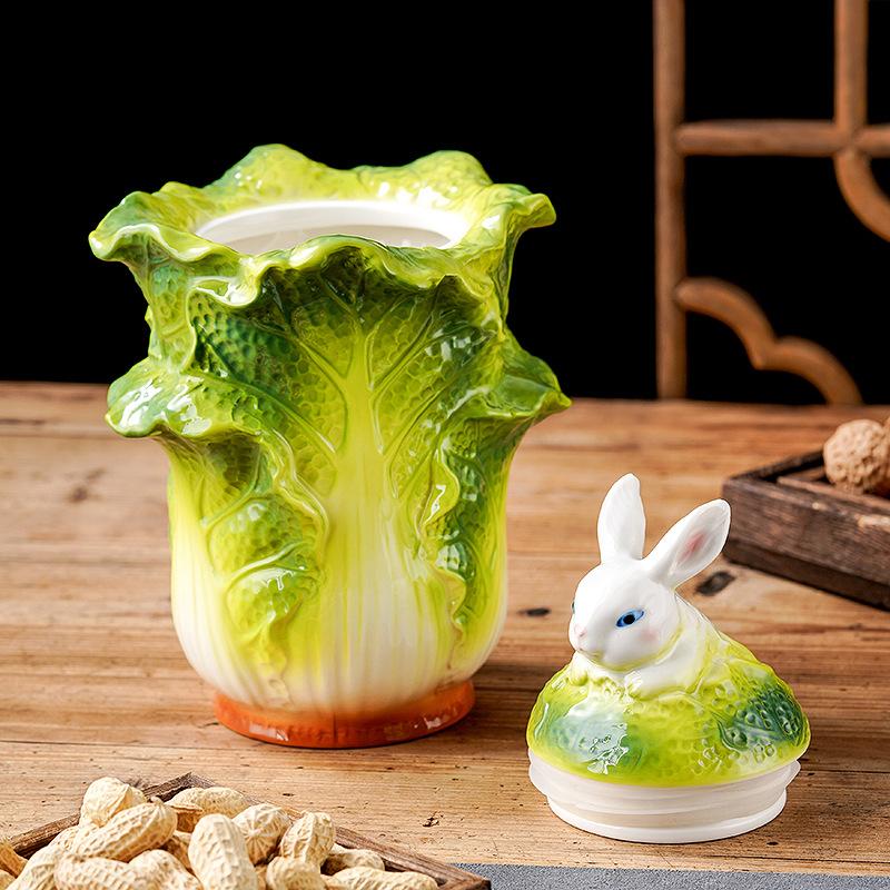 Креативная банка для чая «Капуста Кролик», керамическая декоративная банка, герметичная банка для хранения чая, контейнер для домашнего хранения, декоративные аксессуары