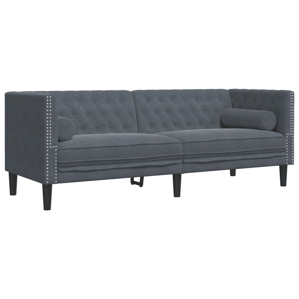 Vidaxl 3-Cz. Wypoczynek Chesterfield Z Wałkami, Ciemnoszary, Aksamit