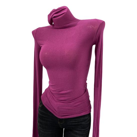 Женские топы с высоким воротником, длинными рукавами, облегающая базовая рубашка, однотонная эластичная рубашка, осенне-зимние базовые топы