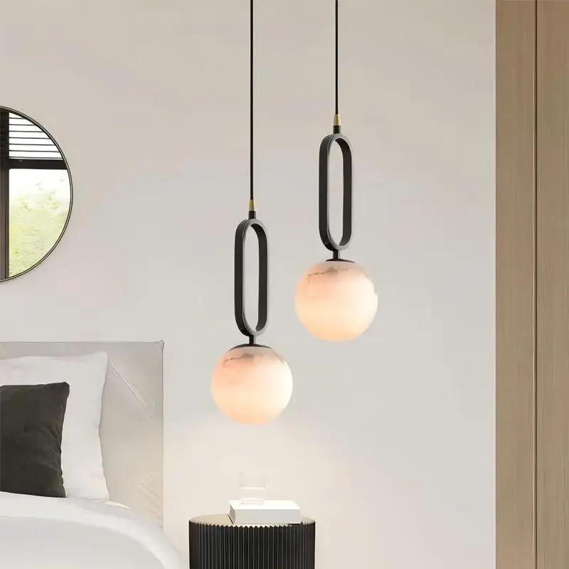 Modern Marble Pendant Light for Living Room Bedroom Bedside Hotel Hanging Lamp Ceiling Chandeliers Copper Decoration Home