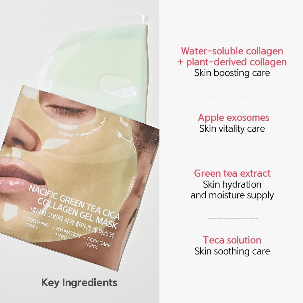 NACIFIC Green Tea Collagen Gel Mask 4EA Soothing, Hydration, Pore Minimizing
