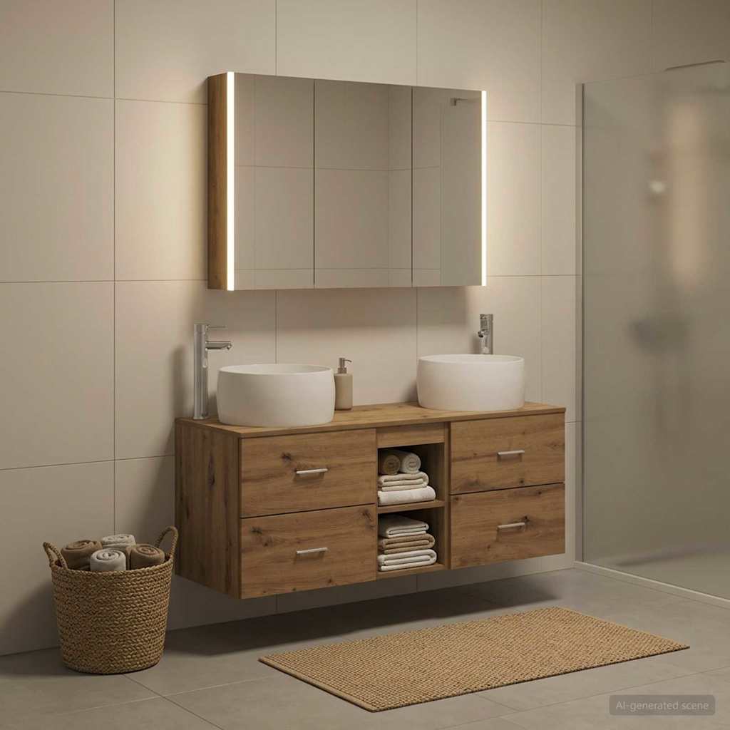 Bathroom Furniture Set 4 pcs Artisan Oak Engineered Wood and Glass