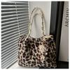Street Style Leopard Print Plush Tote Bag With Magnetic Closure For Casual Daily Use