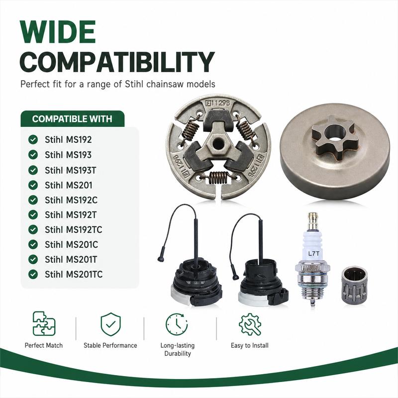 Compatible With Stihl MS192C MS192TC MS201C MS201TC MS193 MS193T Chaaw Sprocket Clutch Drum Assembly Repair Kit 11376402005
