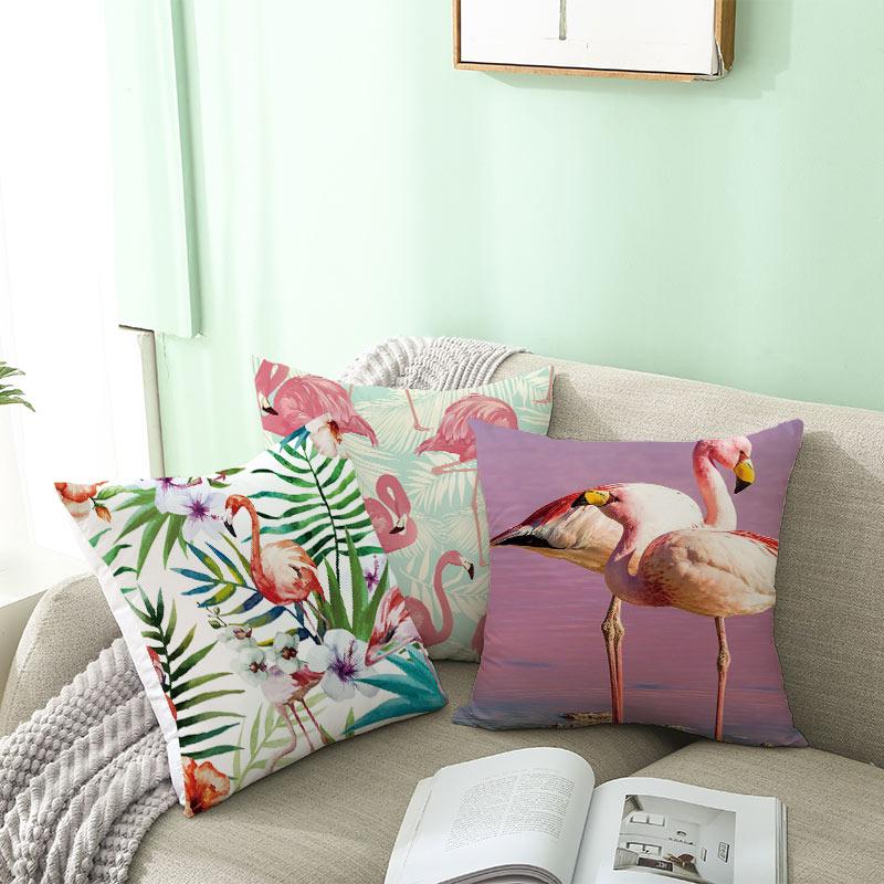 Summer Tropical Plant Flamingo Decorative Pillowcase Green Leaf Pillowcase Flamingo Pillowcase