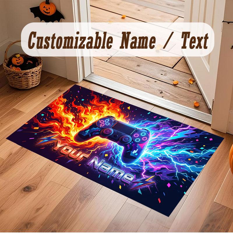 Game Controller Theme Crystal Velvet Floor Rug Personalized Custom Name Text Warm Carpet Home Decoration
