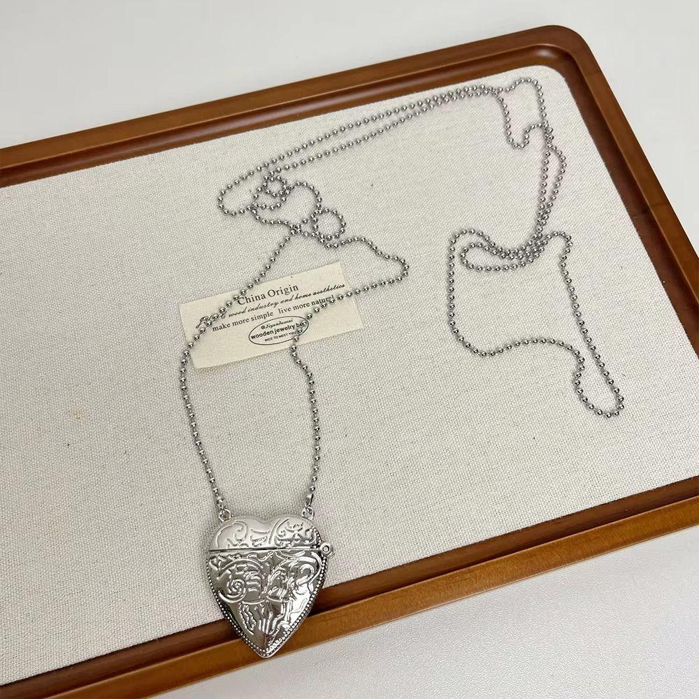 Цинк Цинковый сплав Металл Резное Сердце Ожерелье Подвеска для фото Подвеска-фотобокс Цепочка для свитера