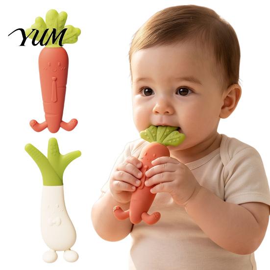Baby Shower Gifts for Newborns Silicone Carrot Teether, Food-Grade BPA-Free Chew Toy 3-6 Easy to Clean Teether Months, Soothing Gum Massager,