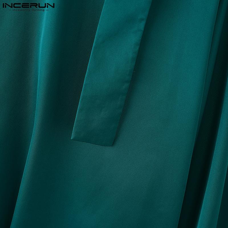 INCERUN Men V Neck Satin Shirts Solid Bandage Casual Party Tops