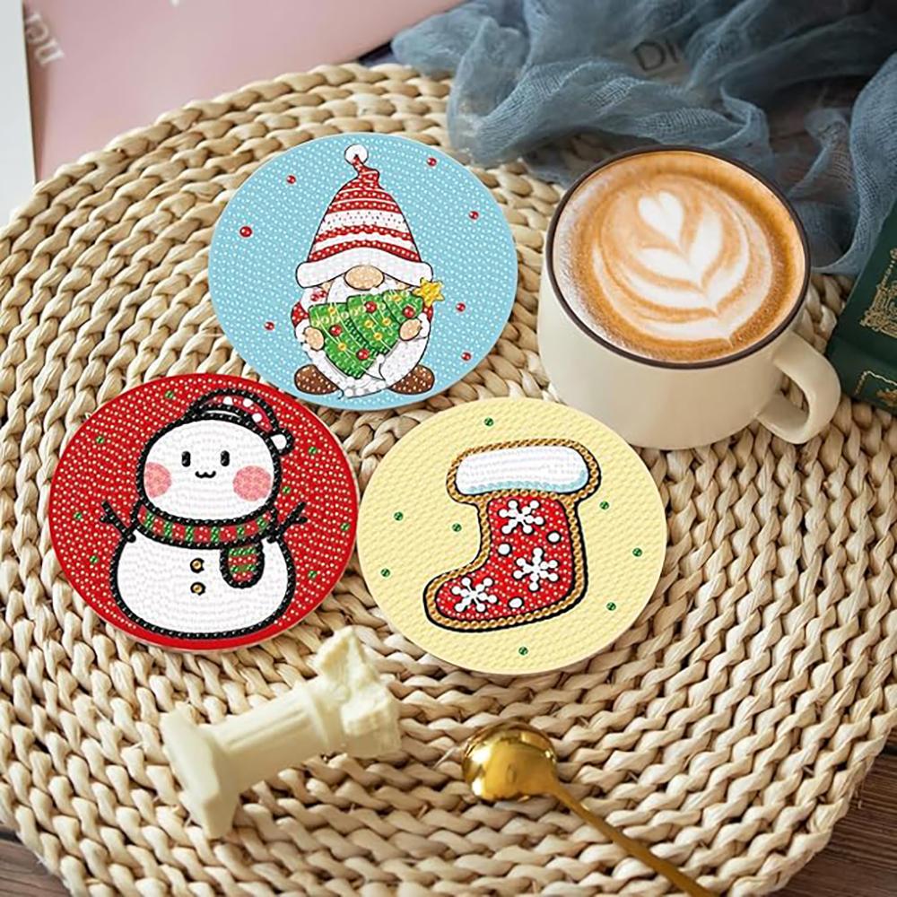 8 штук/набор подставок с рождественским узором, расписанных алмазной мозаикой, сделай сам подставки с держателями, подходят для начинающих и взрослых, подарки для рукоделия