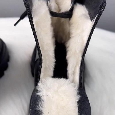 2025 Женские ботинки мартин из натуральной кожи на толстой подошве - Новые модные теплые зимние ботильоны на флисовой подкладке