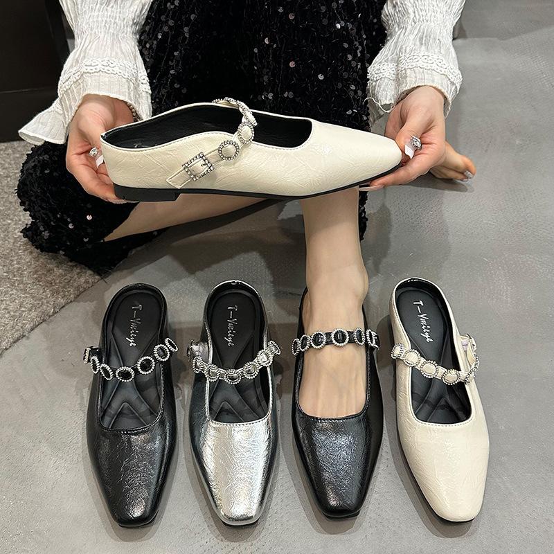 French Inner Heightening Bag Head Half Slippers Women's Summer Outer Wear 2025 New One-pedal with Skirt Single Shoes Cool Slippers