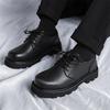 Casual Men's Leather Shoes Luxury Design Minimalist Style Business and Work Trendy Young Outdoor Shoes Black Thick Soled