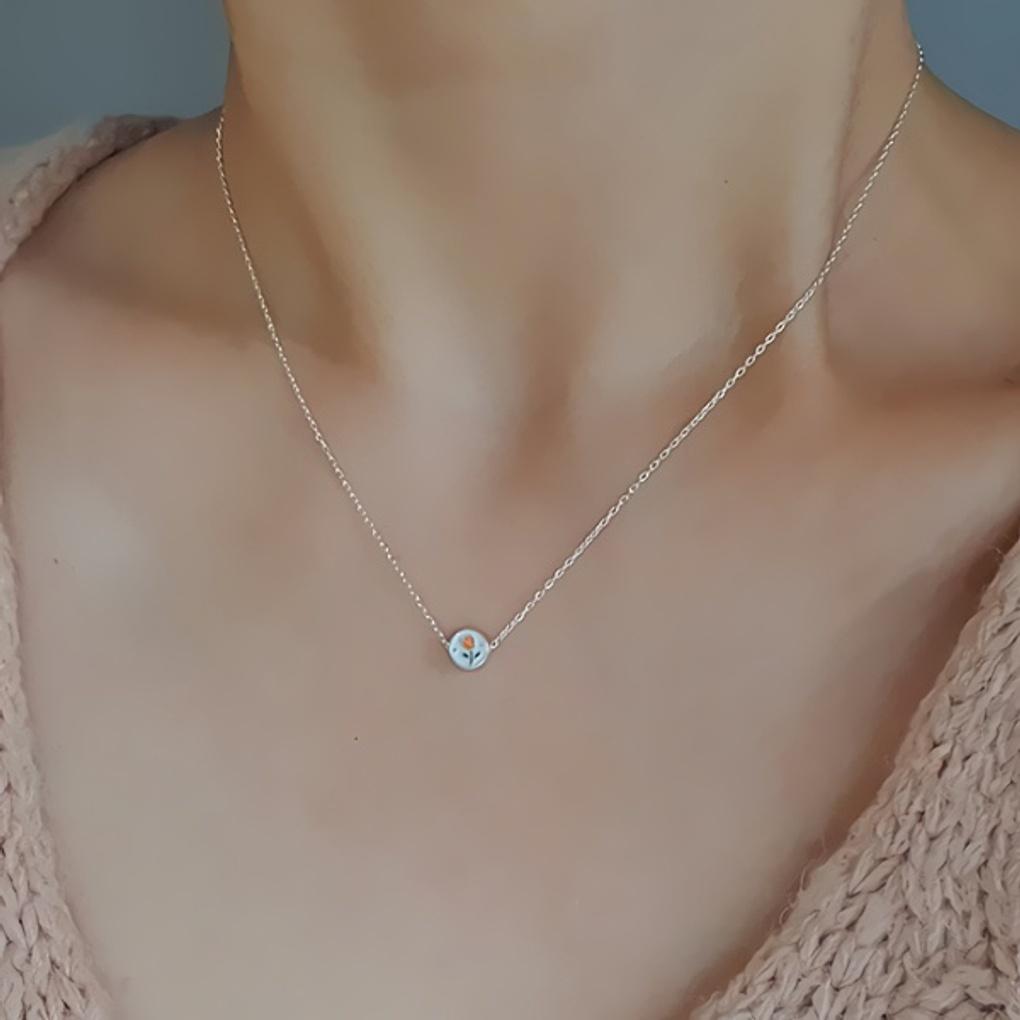 Женское повседневное серебряное (92,5) колье с ароматом тюльпана