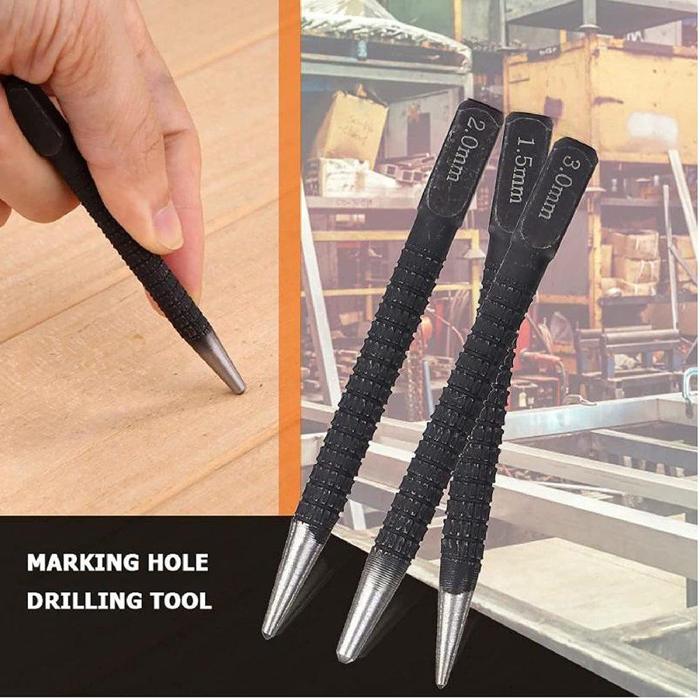 3 шт. 1,5 мм/2 мм/3 мм, центральный пробойник из легированной стали, металлический сверлильный инструмент для маркировки дерева, сердечник для металла