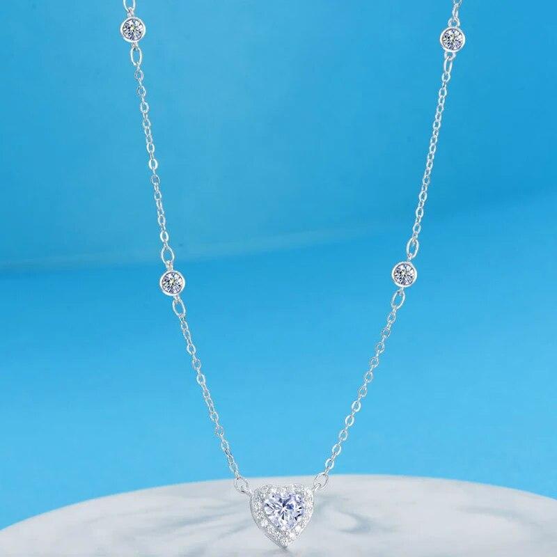 D Color 0.8CT Colorless Heart Cut Moissanite Pendant for Women 925 Sterling Silver Sparkling Gem Charm Cute Necklace Pass Test