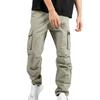 2026 Spring and Autumn Men's Casual Pants, Multi-Pocket, Solid Color, Loose Fit, Cuffed Workwear Trousers