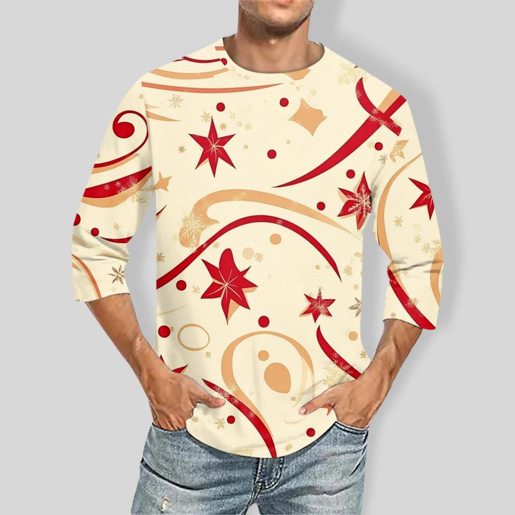 Men'S Round Neck Three-Quarters Sleeve Top Casual Fashion T-Shirt