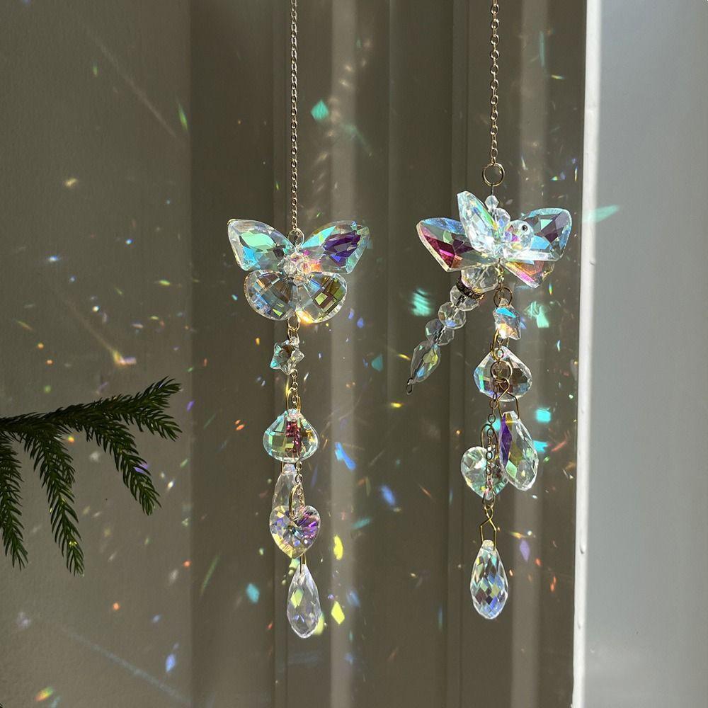 Light-catching Butterfly Prism Pendant Handmade DIY Dragonfly Crystal Wind Chime Unique Window Hanging Suncatchers Garden