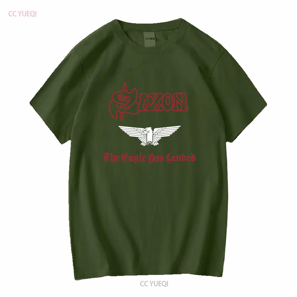 SAXON THE EAGLE HAS LANDED 1982 НОВАЯ ЧЕРНАЯ ФУТБОЛКА винтажная Стильная стирка Универсальная для мужчин Эластичная Дышащая уличная одежда