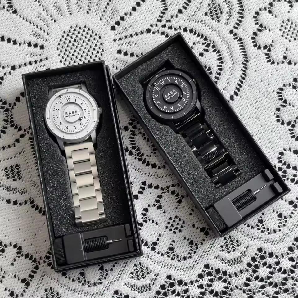 Sabr Arabic Numerals Men's Watch Magnetic Bead Hands with Graduations Custom Mirrorless Watch Gift Box Set