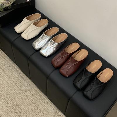 Мода 2025 Лето Новые Женские Сандалии Обувь из ПУ кожи для женщин Квадратный носок Высокий каблук Женские сандалии Закрытый носок Массивный каблук Женские мюли