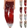 Women's Comfortable Pajama Pants  Pants Christmas Print Drawstring Wide Leg Pants