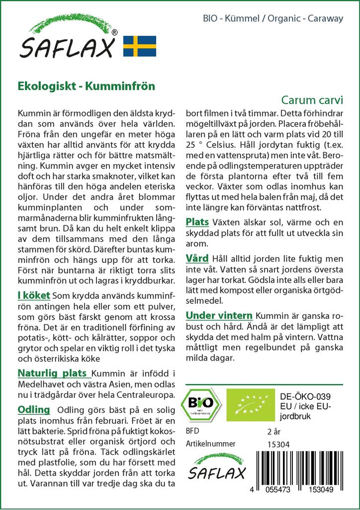 SAFLAX Garden in the Bag - Органический - Тмин - 800 семян - С субстратом в подходящем пакете-стойке - Carum carvi