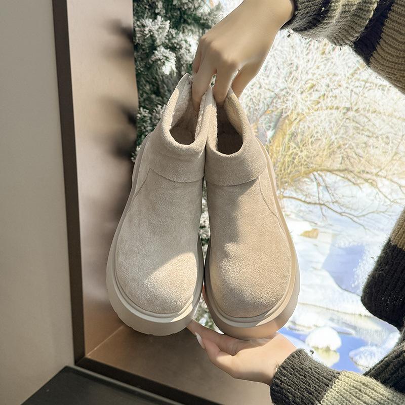 Женские зимние теплые меховые ботинки на толстой подошве большого размера, с утолщенной подкладкой до щиколотки, нескользящие, спортивные хлопковые ботинки для пеших прогулок