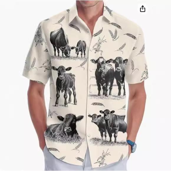 Summer Hawaiian Shirt Men's Fashion Digital Printing Short Sleeve Source Factory One and a half sleeves
